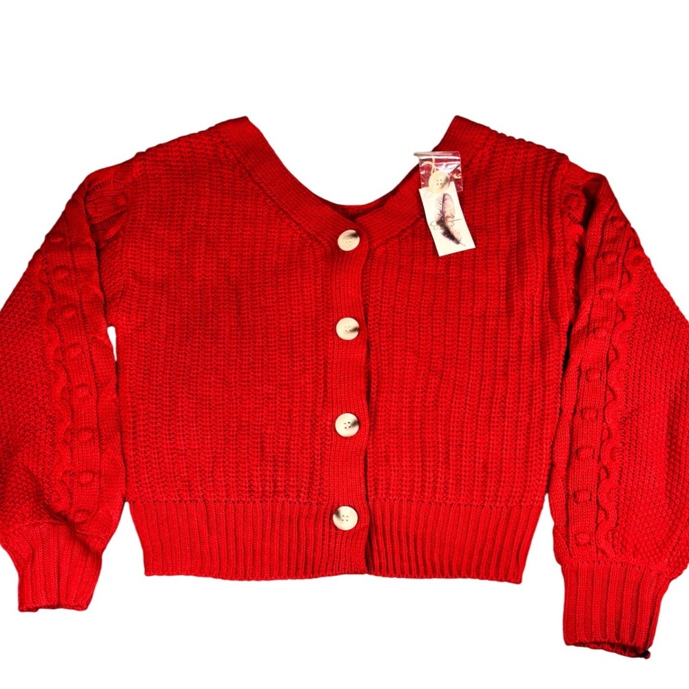 Jessica Simpson Red Chunky Cable Knit Cropped‎ Cardigan Sweater XS